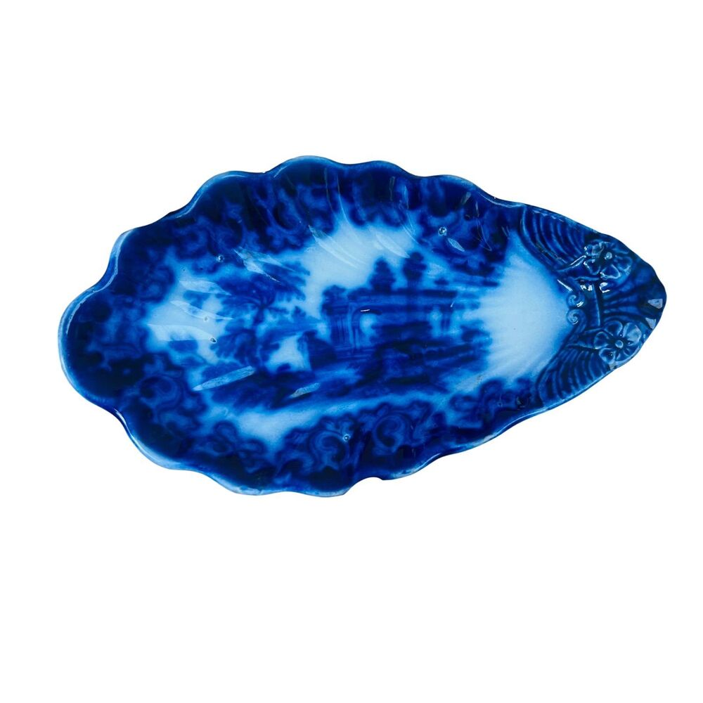 Vintage Melba Ware Flow Blue Shell Dish England Cobalt Blue Ironstone Trinket